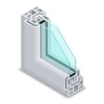 Home clear glass window cross section. Window frame structure vector illustration. Plastic profile frame window